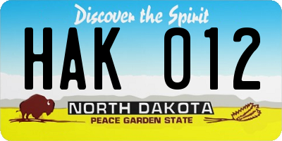 ND license plate HAK012