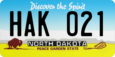 ND license plate HAK021