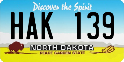 ND license plate HAK139