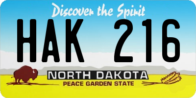 ND license plate HAK216