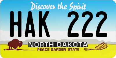 ND license plate HAK222