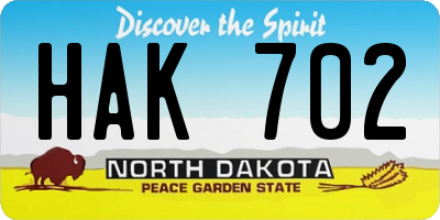 ND license plate HAK702