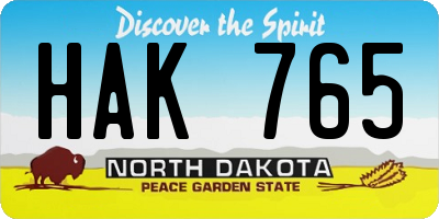 ND license plate HAK765