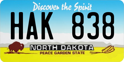 ND license plate HAK838