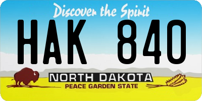 ND license plate HAK840