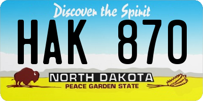 ND license plate HAK870