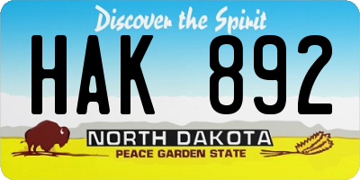 ND license plate HAK892