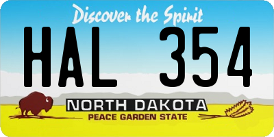 ND license plate HAL354