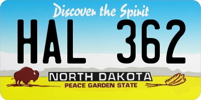 ND license plate HAL362