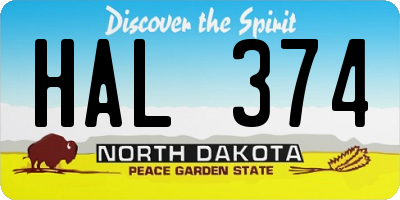 ND license plate HAL374