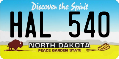 ND license plate HAL540