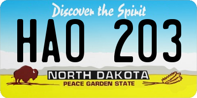 ND license plate HAO203