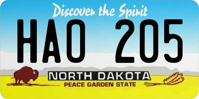 ND license plate HAO205