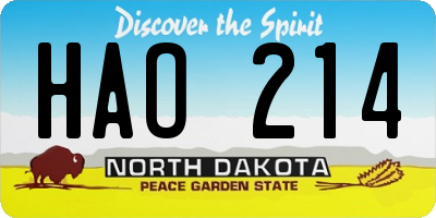 ND license plate HAO214