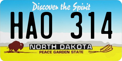 ND license plate HAO314