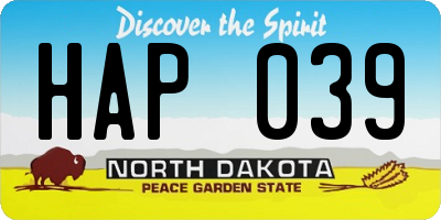 ND license plate HAP039