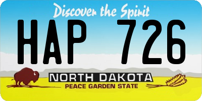 ND license plate HAP726