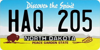 ND license plate HAQ205