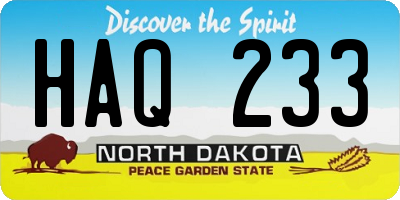 ND license plate HAQ233