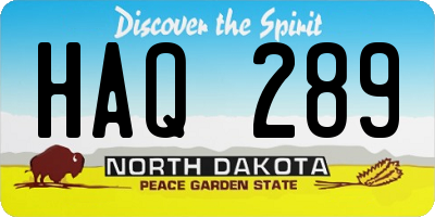 ND license plate HAQ289