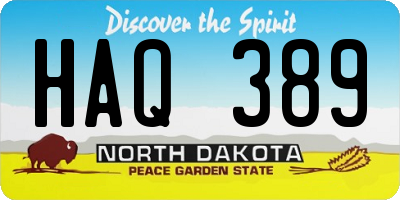 ND license plate HAQ389