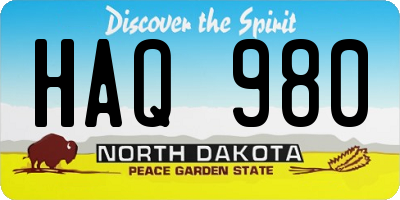 ND license plate HAQ980