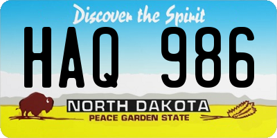 ND license plate HAQ986