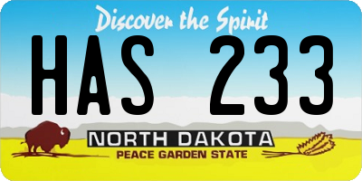 ND license plate HAS233