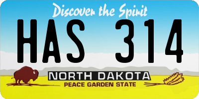 ND license plate HAS314