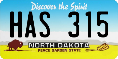 ND license plate HAS315