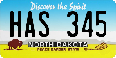 ND license plate HAS345