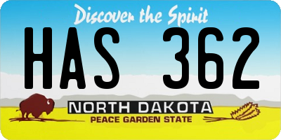 ND license plate HAS362