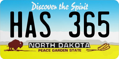 ND license plate HAS365