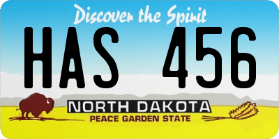 ND license plate HAS456