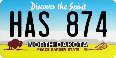 ND license plate HAS874