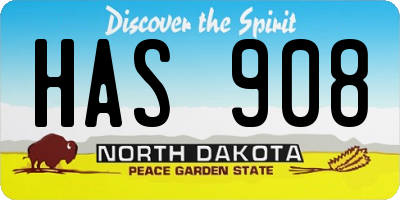 ND license plate HAS908