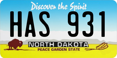 ND license plate HAS931