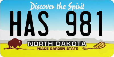 ND license plate HAS981