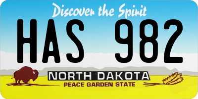 ND license plate HAS982