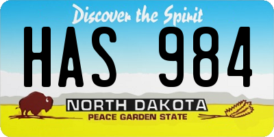 ND license plate HAS984