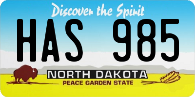 ND license plate HAS985