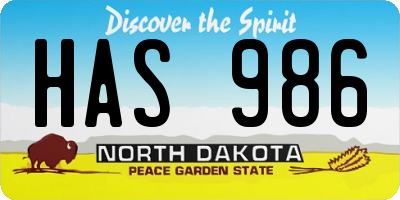 ND license plate HAS986