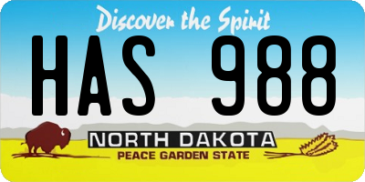 ND license plate HAS988