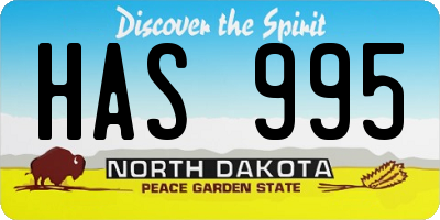 ND license plate HAS995