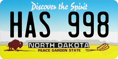 ND license plate HAS998