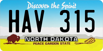 ND license plate HAV315