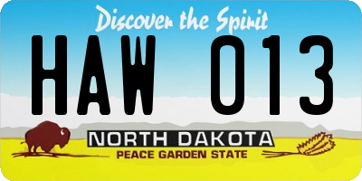 ND license plate HAW013