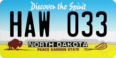 ND license plate HAW033