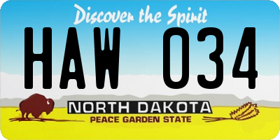 ND license plate HAW034