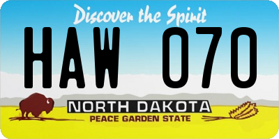 ND license plate HAW070